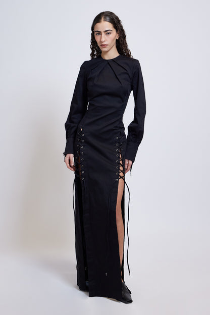 The Obsidian Lace-up Maxi Dress