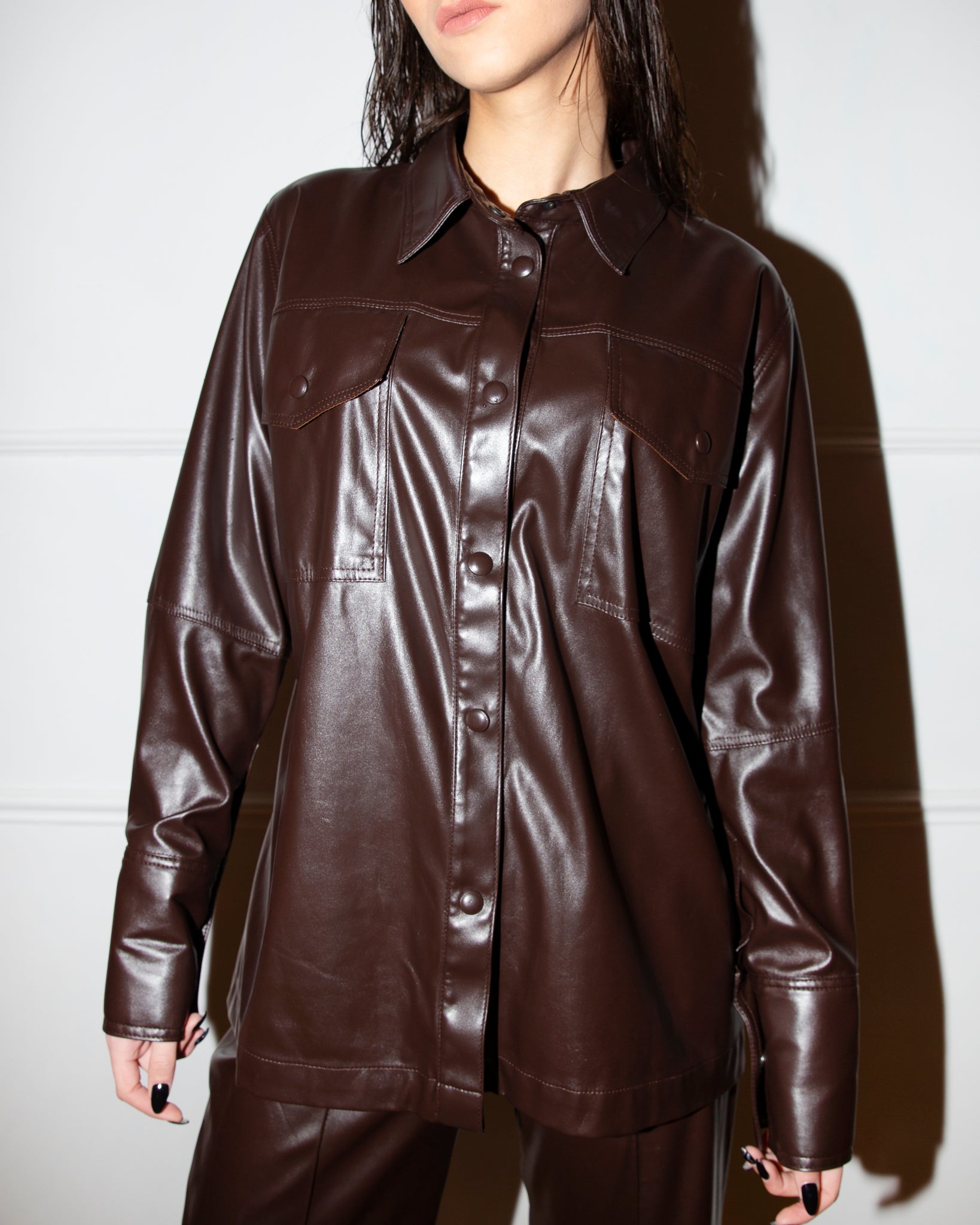 Faux leather belted shirt - HYDESTUDIO