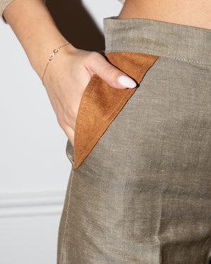 Linen pants with nubuck details in pockets - HYDESTUDIO